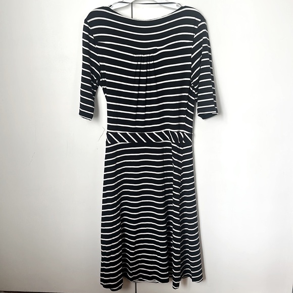 H&M Elbow Sleeve Black/White Striped Wrap Dress, Size 10 - Picture 2 of 10